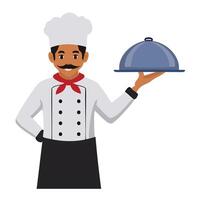 Chef Presenting Pan on Tray vector