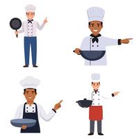 Chef Holding Pan Pointing Bundle Set vector