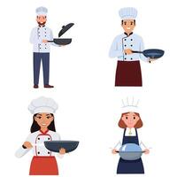 Chef Holding Pan with Lid Bundle Set vector
