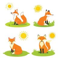 Whimsical Fox Sitting Under Bright Sun Bundle Set vector