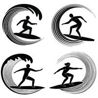 Surfer Riding Wave Dynamic Silhouette Bundle Set vector