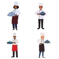 Chef Bowing with Pan Bundle Set vector