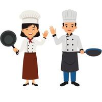 Chef Holding Pan and Waving Hand Bundle Set vector