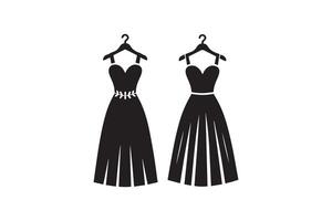 Two dresses on hangers, black and white vector