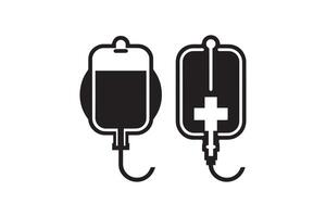 A black and white illustration of a blood bag and a drip vector