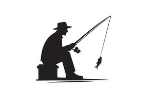 Silhouette of a man fishing on a white background vector