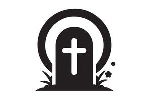 A black and white image of a tombstone with a cross vector