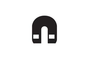 A black and white icon of a magnet vector