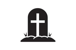 A black and white image of a tombstone with a cross on it vector
