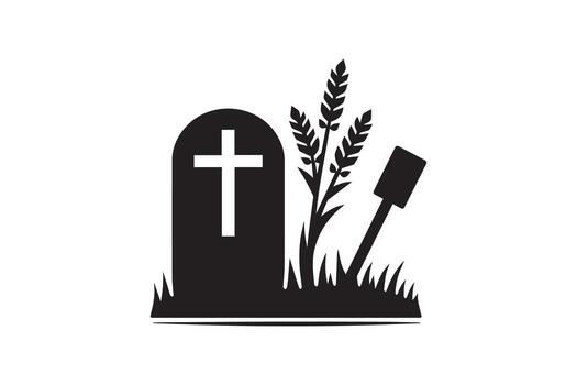 A grave with a cross and a rake vector
