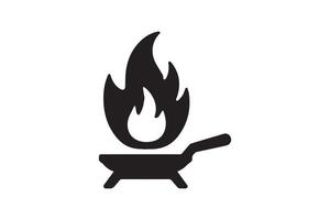 A black and white icon of a frying pan with fire vector