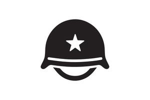 A black and white icon of a helmet with a star on it vector