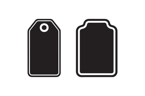 Two black and white price tags on a white background