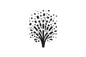 A black and white logo of a tree with fireworks vector