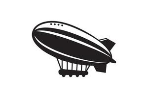 A black and white image of a flying airship vector