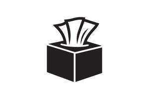 A black and white image of a box with a tissue inside vector