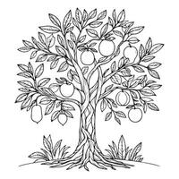 Monochrome Apple Tree Sketch with Lush Harvest vector