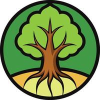 Stylized tree stands tall, its leafy crown and robust trunk encircled by a symbol of growth and life, celebrating the beauty of nature. vector