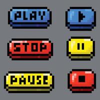 Pixel Art Media Control Buttons Set vector