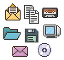 Retro Pixel Office Icons Set vector