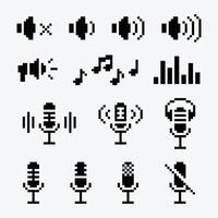 Pixel Art Audio and Microphone Icon Set vector
