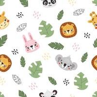 Animals pattern, cute animals, kids pattern, cartoon, seamless pattern, set vector