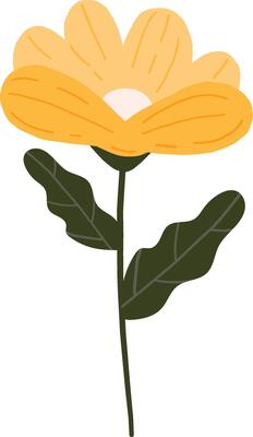 Flower element, Plant illustration, Digital flower design, Abstract floral item, yellow