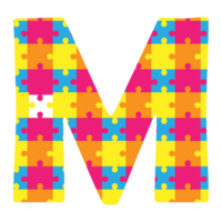 the letter m is made of colorful puzzle pieces png