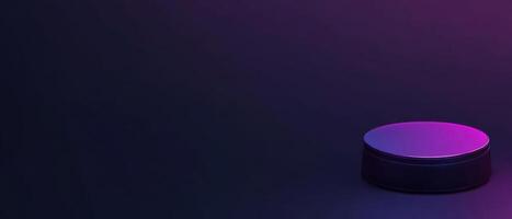 Minimalist purple product display podium with neon lighting for cosmetic showcase or technology presentation on dark background photo