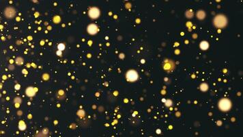 dourado partículas animação conceito para aniversário e feriado celebração. 4k bokeh efeito fundo com luz partículas em Sombrio fundo. animado quadros com luz vazamento efeito. video