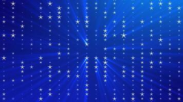 Animated background with glowing particles of stars in cartoon style. Background for holidays and parties and events. Background for stage with rays of light. Seamless loop. video