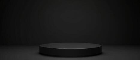 Minimalist black podium on dark background for product display Empty stage for presentation Concept of luxury, elegance, and showcase photo