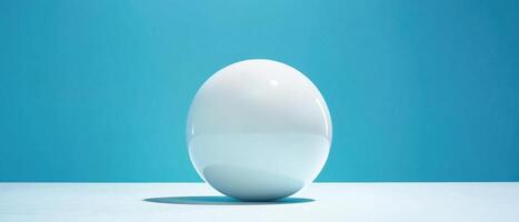 Minimalist white sphere on light surface against a vibrant blue background Concept of simplicity, purity, and modern design photo