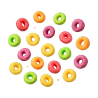 Realistic Colorful Breakfast Cereal Loops Scattered Isolated on Transparent Background, png