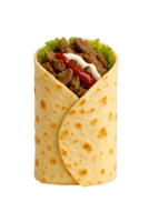 Beef Kebab Wrap with Lettuce and Sauce Isolated on Transparent Background, png
