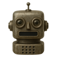 Vintage Retro Robot Head with Metallic Texture Isolated on Transparent Background, png