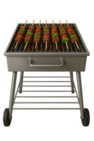 Meat skewers on barbecue grill isolated on transparent background, png