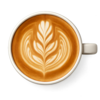 Cup of latte with leaf pattern latte art isolated on transparent background, png