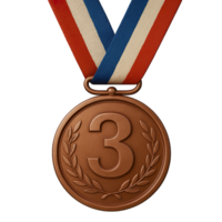 bronce medalla con número Tres y laurel guirnalda aislado en transparente fondo, png