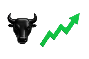 Black bull head and green zigzag up arrow isolated on transparent background, png