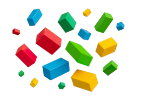 Colorful 3D blocks floating isolated on transparent background, png