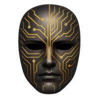 Futuristic Cyber Mask with Yellow Glowing Circuit Lines Isolated on Transparent Background, png