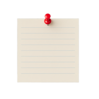 lined sticky note with red push pin isolated on transparent background png
