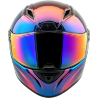 Futuristic Motorcycle Helmet with Gradient Rainbow Visor, Front View, Isolated on Transparent Background png