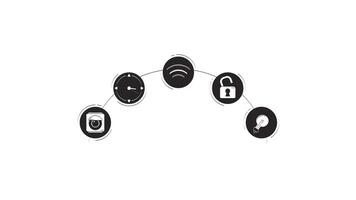 Wireless connectivity icons for smart home network outline hand drawn 2D objects animation. Surveillance, WiFi, security, smart light animated elements handdrawn isolated. Doodle drawing 4K video