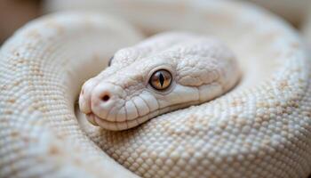 white snake close up, unique pattern skin, exotic reptile beauty photo