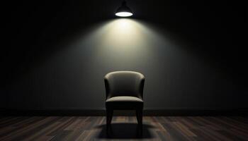 empty chair under spotlight in dark room. photo