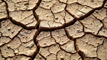 a close up of cracked desert earth, deep fissures. photo
