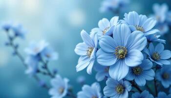 blue blurred background, beautiful flowers, dreamy floral aesthetic photo