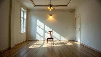 empty room, single chair, spotlight on solitude. photo